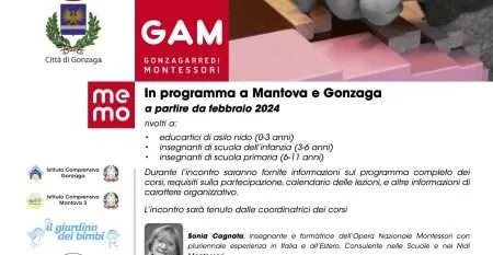 Locandina Incontro di Presentazione corsi Montessori Mantova-Gonzaga 08.11.2023