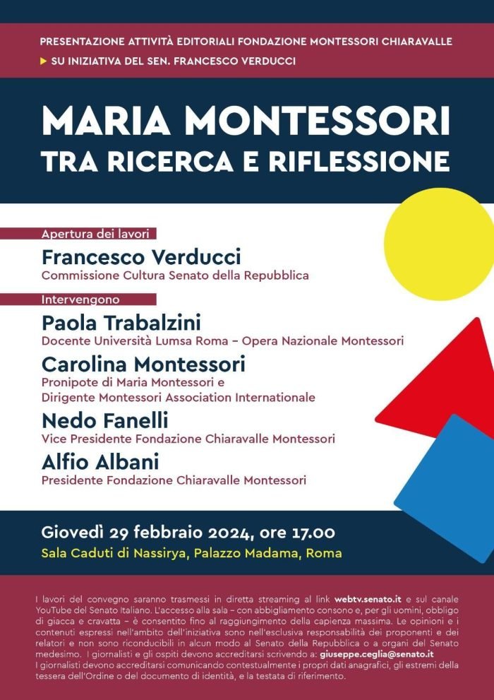 Locandina evento in Senato su Maria Montessori