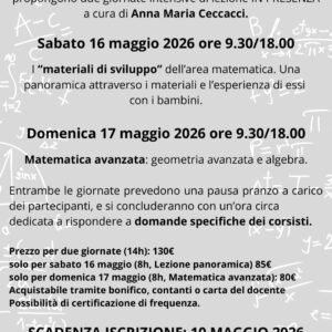 San Polo in Chianti (FI), 16 e 17 maggio 2026: workshop di matematica Montessori